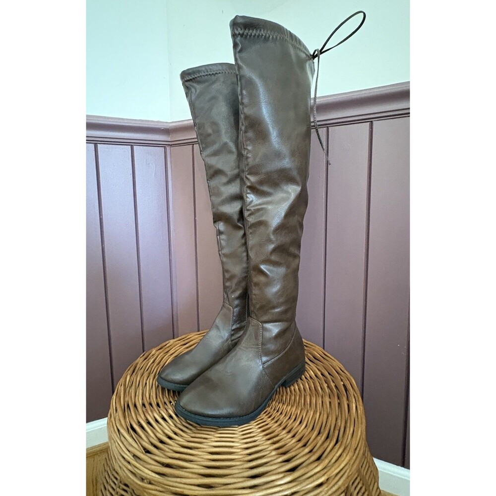 Women’s Size 8 Brown Over The Knee Boots Tall Riding Boots Tie Back Fall Boho